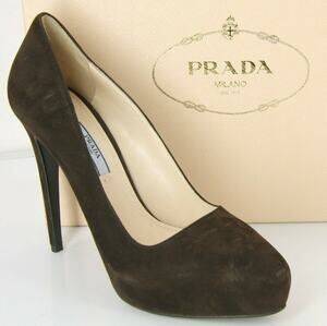 Prada Classic Brown Suede Leather Hidden Platform Heel Pump Pointy Toe NIB
